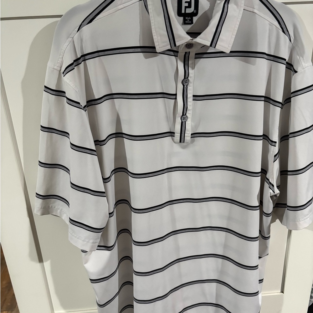 FootJoy White Polo with Black Horizontal Stripes